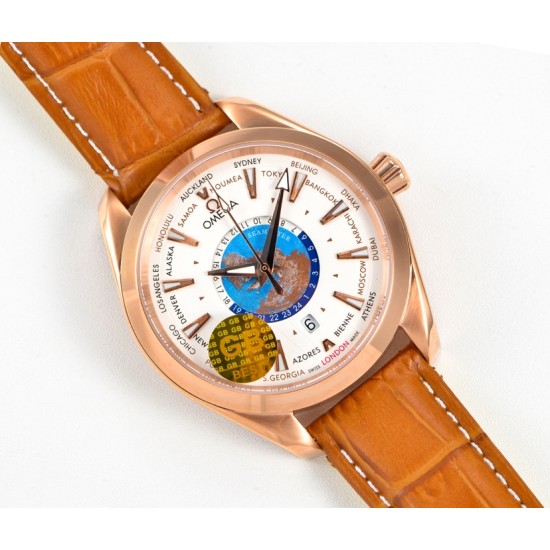 Omega-Aqua Terra 150M 43mm Worldtimer RG/LE White Dial GBF A8938