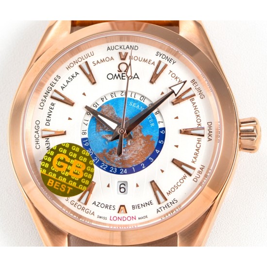 Omega-Aqua Terra 150M 43mm Worldtimer RG/LE White Dial GBF A8938