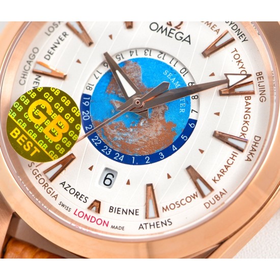 Omega-Aqua Terra 150M 43mm Worldtimer RG/LE White Dial GBF A8938