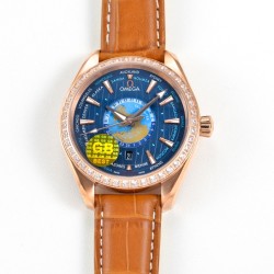Omega-Aqua Terra 150M 43mm Worldtimer Diamonds RG/LE Blue Dial GBF A8938
