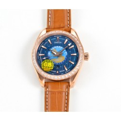 Omega-Aqua Terra 150M 43mm Worldtimer Diamonds RG/LE Blue Dial GBF A8938