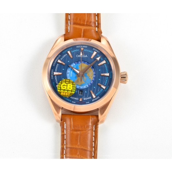Omega-Aqua Terra 150M 43mm Worldtimer RG/LE Blue Dial GBF A8938