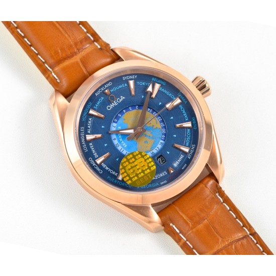 Omega-Aqua Terra 150M 43mm Worldtimer RG/LE Blue Dial GBF A8938