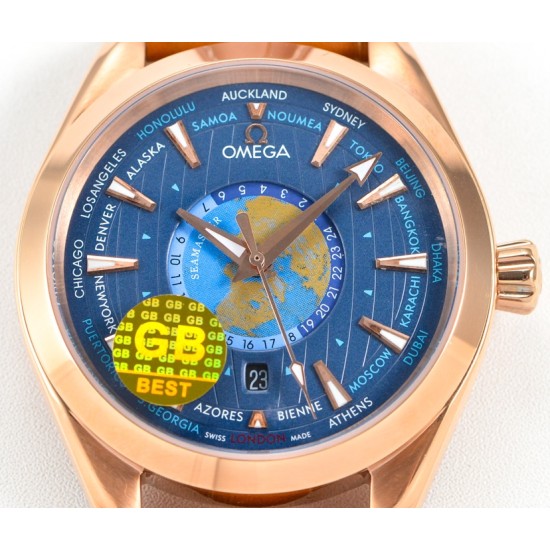 Omega-Aqua Terra 150M 43mm Worldtimer RG/LE Blue Dial GBF A8938