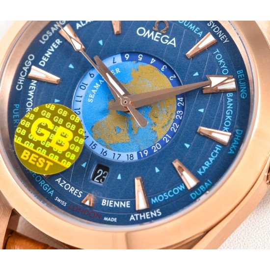 Omega-Aqua Terra 150M 43mm Worldtimer RG/LE Blue Dial GBF A8938