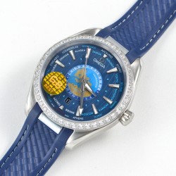 Omega-Aqua Terra 150M 43mm Worldtimer Diamonds SS/RU Blue Dial GBF A8938