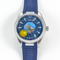 Omega-Aqua Terra 150M 43mm Worldtimer Diamonds SS/RU Blue Dial GBF A8938