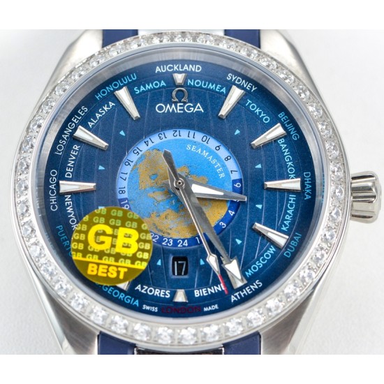 Omega-Aqua Terra 150M 43mm Worldtimer Diamonds SS/RU Blue Dial GBF A8938