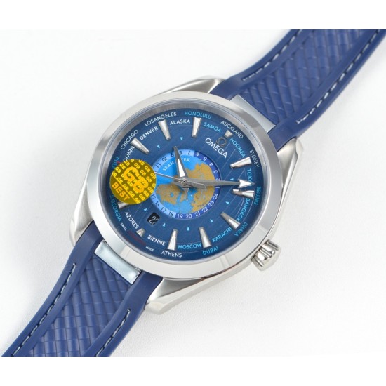 Omega-Aqua Terra 150M 43mm Worldtimer SS/RU Blue Dial GBF A8938