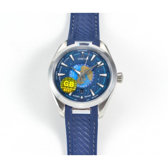Omega-Aqua Terra 150M 43mm Worldtimer SS/RU Blue Dial GBF A8938