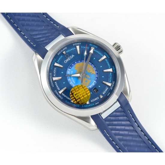 Omega-Aqua Terra 150M 43mm Worldtimer SS/RU Blue Dial GBF A8938