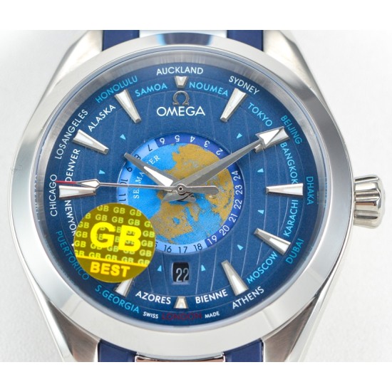 Omega-Aqua Terra 150M 43mm Worldtimer SS/RU Blue Dial GBF A8938