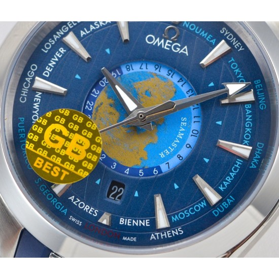 Omega-Aqua Terra 150M 43mm Worldtimer SS/RU Blue Dial GBF A8938