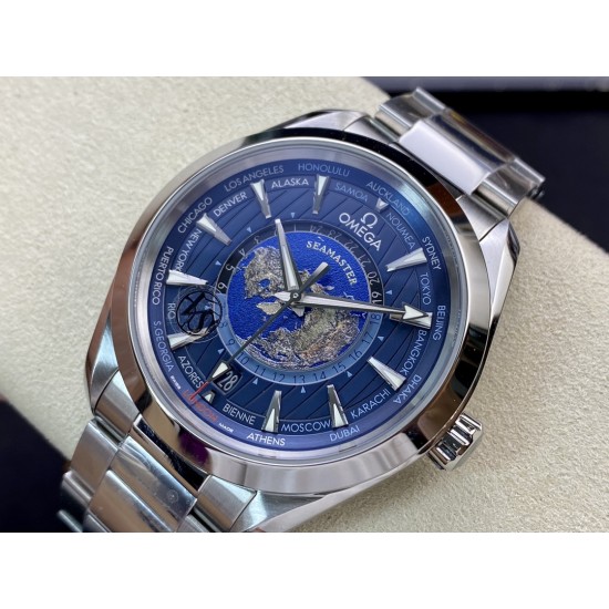 Omega-Aqua Terra 150M 43mm Worldtimer SS/SS Blue Dial VSF A8938