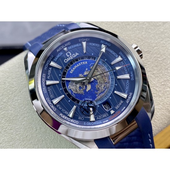 Omega-Aqua Terra 150M 43mm Worldtimer SS/RU Blue Dial VSF A8938