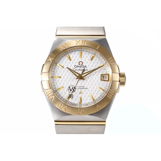  Omega-Constellation Co-Axial 38mm YG/SS White VSF Asia 8500