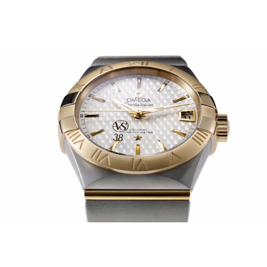  Omega-Constellation Co-Axial 38mm YG/SS White VSF Asia 8500
