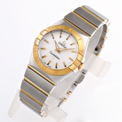  Omega-Constellation Ladies 28mm YG/SS Wht MOP Stk 8848F Swiss Qtz