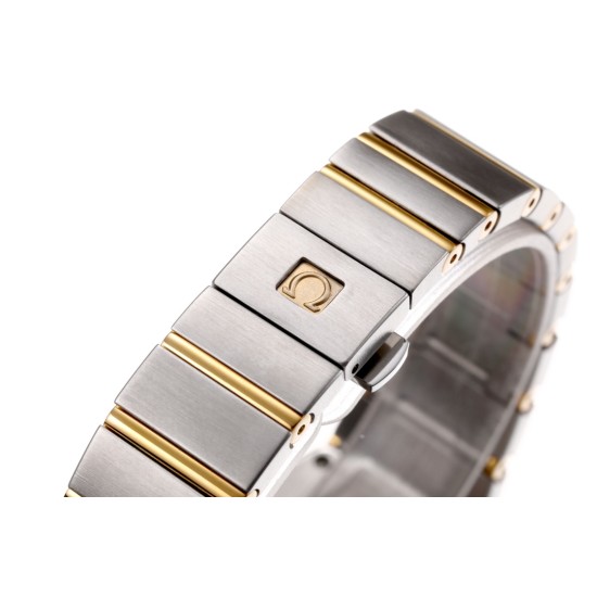  Omega-Constellation Ladies 28mm YG/SS Wht MOP Stk 8848F Swiss Qtz