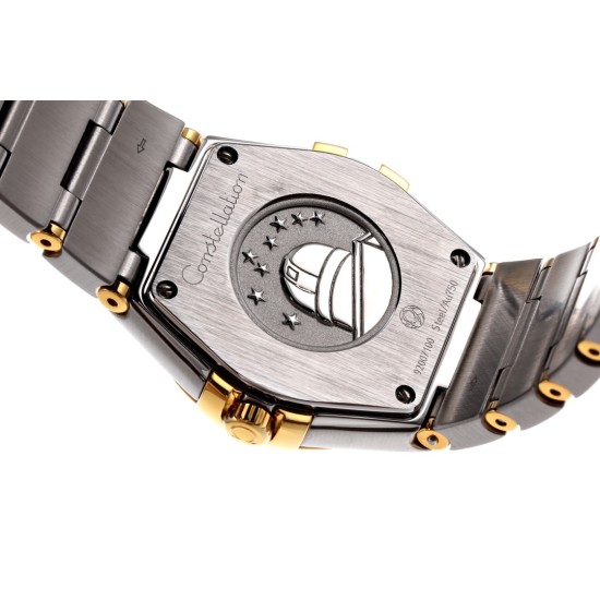  Omega-Constellation Ladies 28mm YG/SS Wht MOP Stk 8848F Swiss Qtz