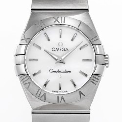  Omega-Constellation Ladies 28mm SS/SS Wht MOP Stk 8848F Swiss Qtz
