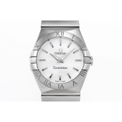  Omega-Constellation Ladies 28mm SS/SS Wht MOP Stk 8848F Swiss Qtz