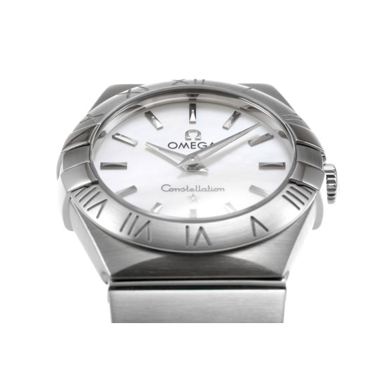  Omega-Constellation Ladies 28mm SS/SS Wht MOP Stk 8848F Swiss Qtz