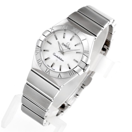  Omega-Constellation Ladies 28mm SS/SS Wht MOP Stk 8848F Swiss Qtz