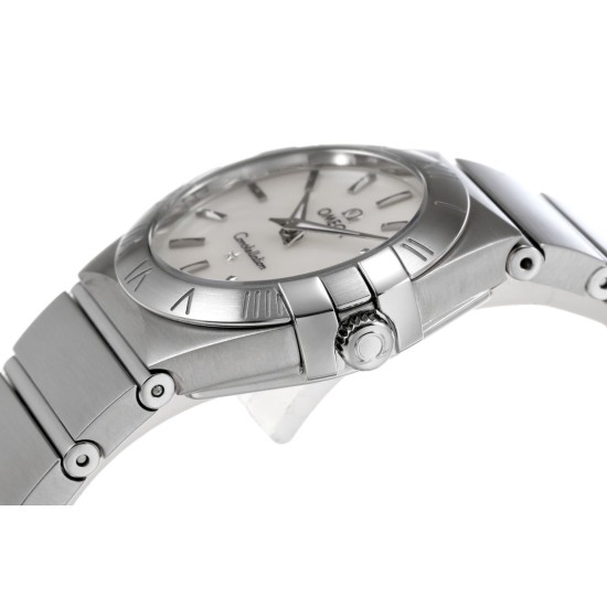  Omega-Constellation Ladies 28mm SS/SS Wht MOP Stk 8848F Swiss Qtz