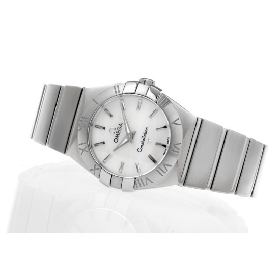  Omega-Constellation Ladies 28mm SS/SS Wht MOP Stk 8848F Swiss Qtz