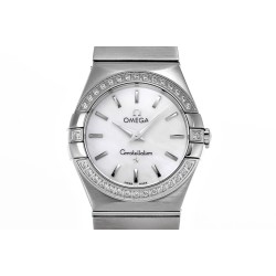  Omega-Constellation Ladies 28mm Diamonds SS/SS Wht MOP Stk 8848F Swiss Qtz