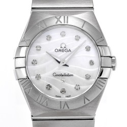  Omega-Constellation Ladies 28mm SS/SS White Patterned MOP Diamonds IWC-Marker 8848F Swiss Qtz