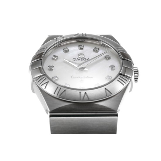  Omega-Constellation Ladies 28mm SS/SS White Patterned MOP Diamonds IWC-Marker 8848F Swiss Qtz
