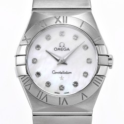 Omega-Constellation Ladies 28mm SS/SS White MOP Diamonds IWC-Marker 8848F Swiss Qtz