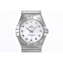  Omega-Constellation Ladies 28mm SS/SS White MOP Diamonds IWC-Marker 8848F Swiss Qtz