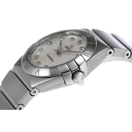  Omega-Constellation Ladies 28mm SS/SS White MOP Diamonds IWC-Marker 8848F Swiss Qtz