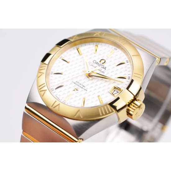  Omega-Constellation Co-Axial 38mm YG/SS White VSF Asia 8500