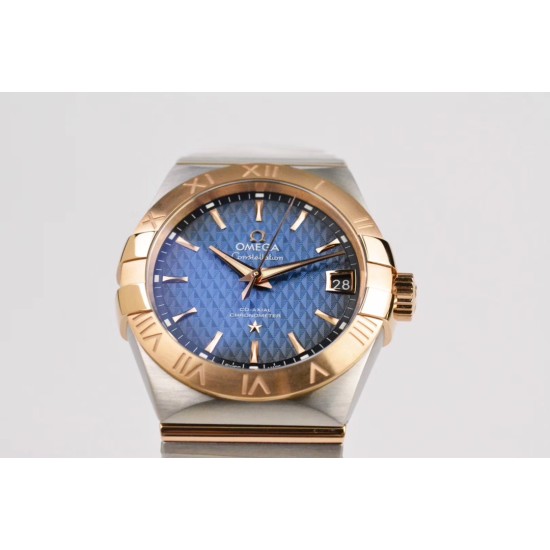  Omega-Constellation Co-Axial 38mm RG/SS Blue VSF Asia 8500