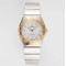  Omega-Constellation Ladies 28mm YG/SS White Patterned Dial Stk AF Swiss Qtz