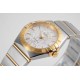  Omega-Constellation Ladies 28mm YG/SS White Patterned Dial Stk AF Swiss Qtz