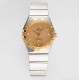  Omega-Constellation Ladies 28mm YG/SS Gold Patterned Dial Stk AF Swiss Qtz