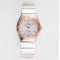  Omega-Constellation Ladies 28mm RG/SS White Patterned Dial Stk AF Swiss Qtz