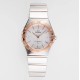  Omega-Constellation Ladies 28mm RG/SS White Patterned Dial Stk AF Swiss Qtz