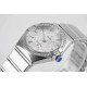  Omega-Constellation Ladies 28mm Diamonds SS/SS White Patterned Dial Stk AF Swiss Qtz