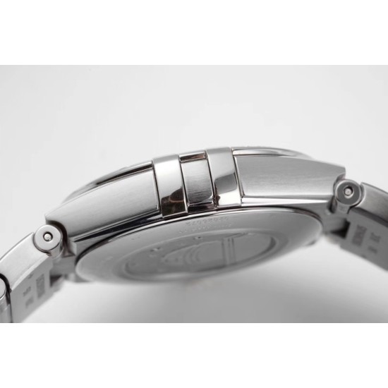  Omega-Constellation Ladies 28mm Diamonds SS/SS White Patterned Dial Stk AF Swiss Qtz