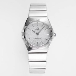  Omega-Constellation Ladies 28mm SS/SS White Patterned Dial Stk AF Swiss Qtz
