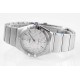  Omega-Constellation Ladies 28mm SS/SS White Patterned Dial Stk AF Swiss Qtz