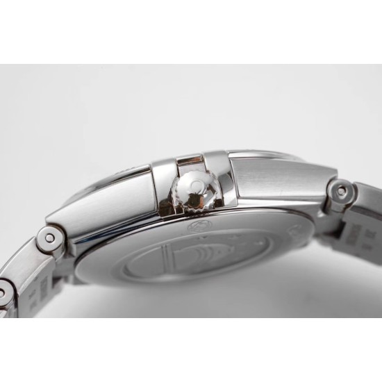  Omega-Constellation Ladies 28mm SS/SS White Patterned Dial Stk AF Swiss Qtz