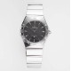  Omega-Constellation Ladies 28mm SS/SS Black Patterned Dial Stk AF Swiss Qtz