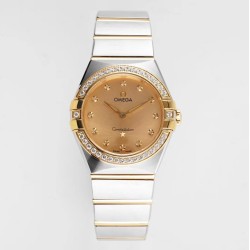  Omega-Constellation Ladies 28mm Diamonds YG/SS Gold Dial Dia AF Swiss Qtz
